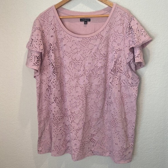 Lane Bryant Pastel Purple Lace Flutter Sleeve Blouse - Size 22/24 - EUC - Picture 1 of 6